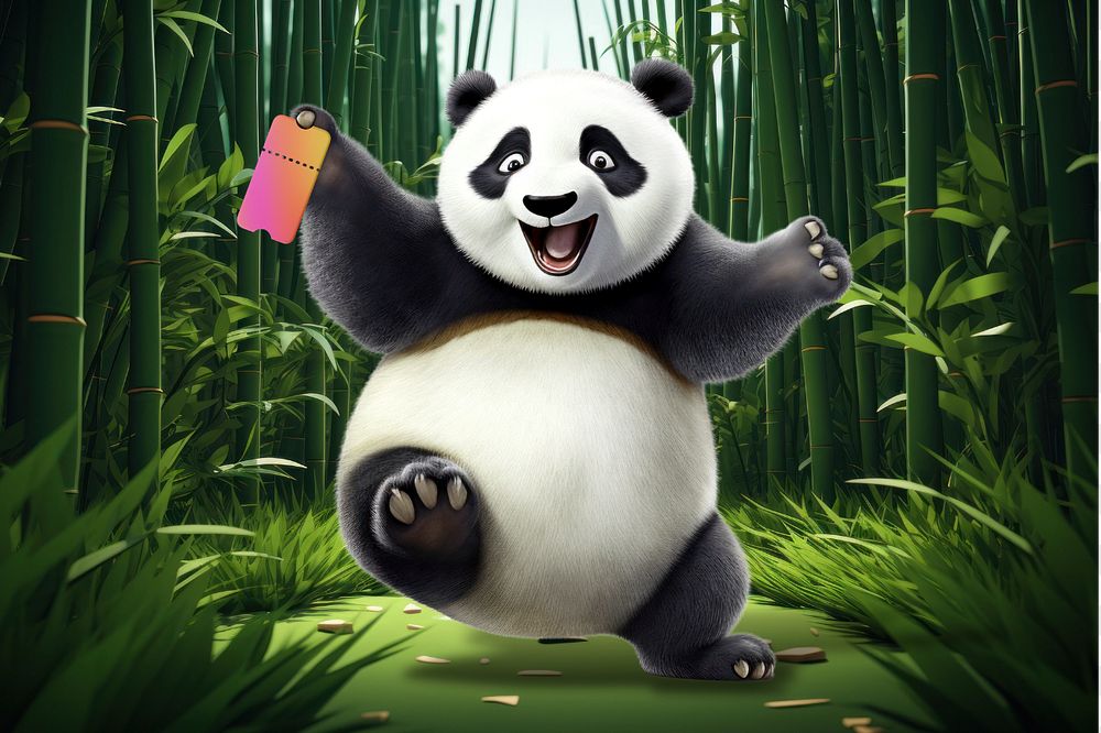 Cute panda bear in bamboo forest, editable remix