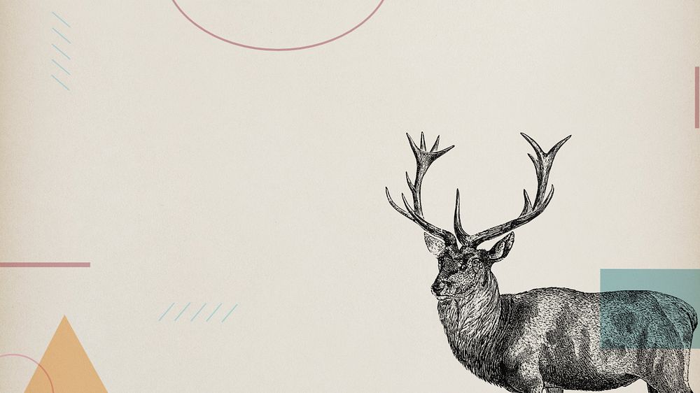 Beige geometric HD wallpaper, editable  stag deer illustration