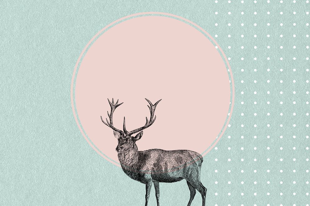 Pink circle background, editable vintage stag deer illustration