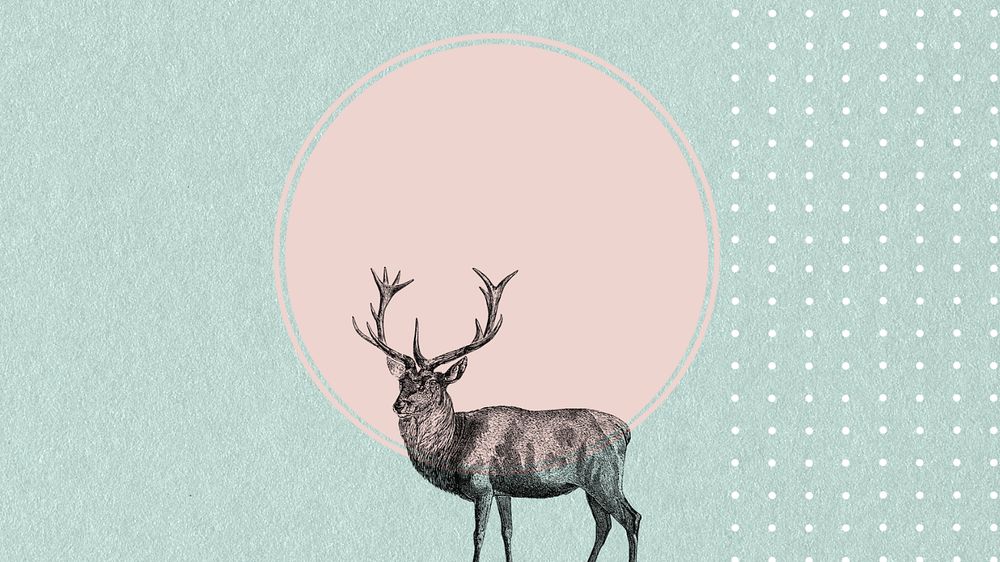 Pink circle HD wallpaper, editable  vintage stag deer illustration