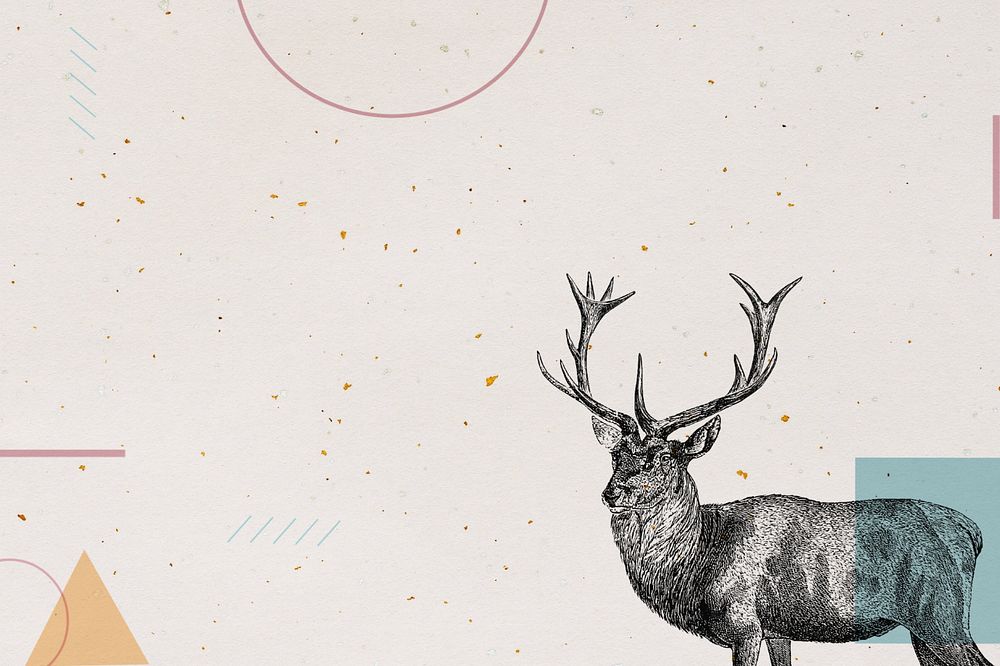 Beige geometric background, editable stag deer illustration