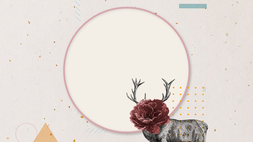 Circle frame HD wallpaper, editable  vintage stag deer illustration