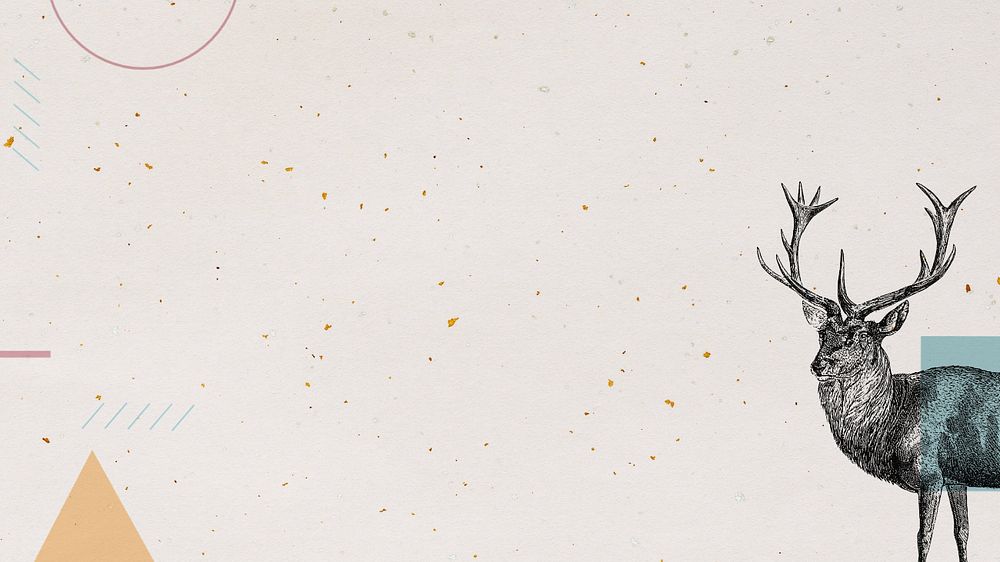 Beige geometric HD wallpaper, editable  stag deer illustration