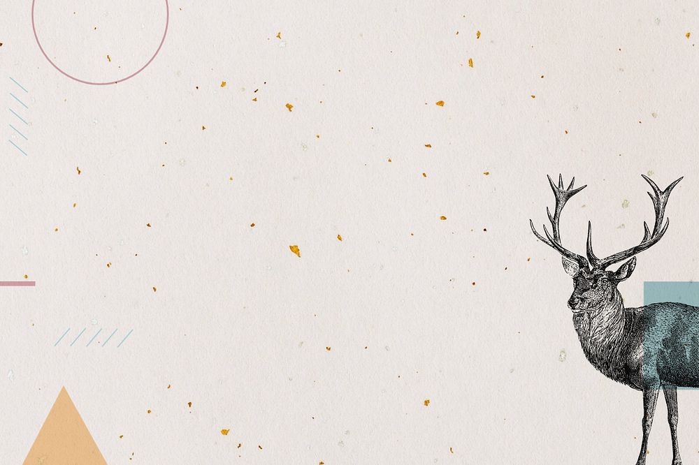 Beige geometric background, editable stag deer illustration