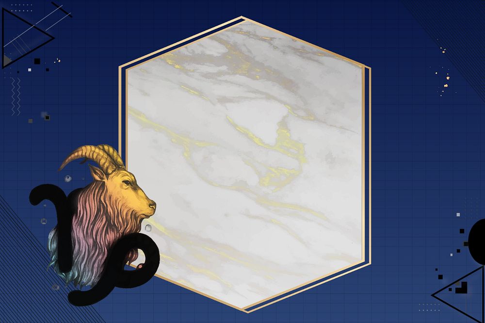 Capricorn goat zodiac background, editable marble hexagon frame