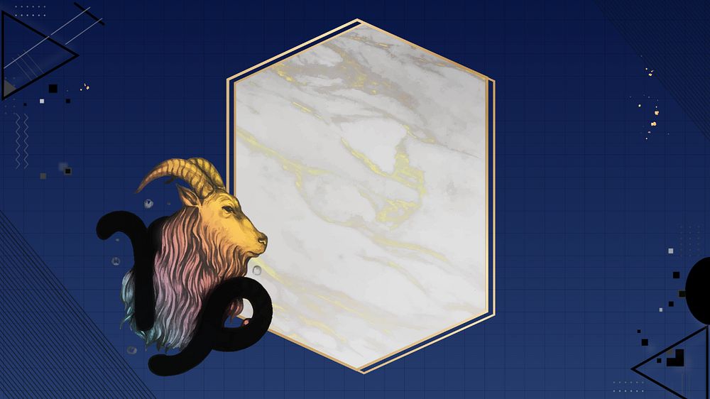 Capricorn goat zodiac HD wallpaper, editable  marble hexagon frame