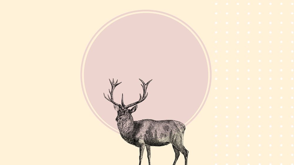 Pink circle HD wallpaper, editable  vintage stag deer illustration