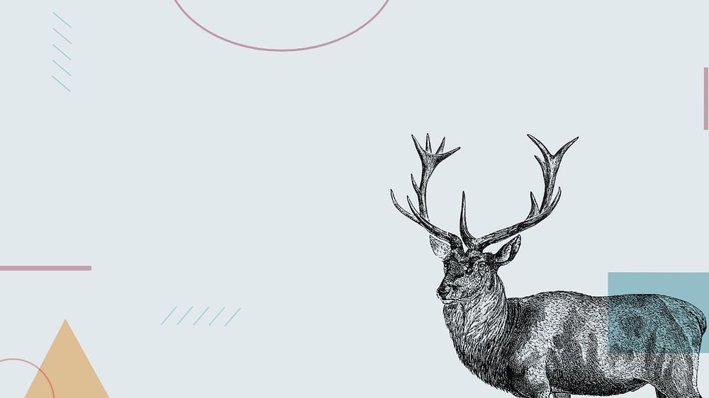 Blue geometric HD wallpaper, editable  stag deer illustration