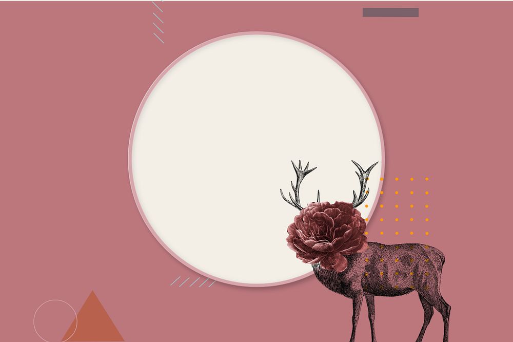 Pink circle frame background, editable vintage stag deer illustration