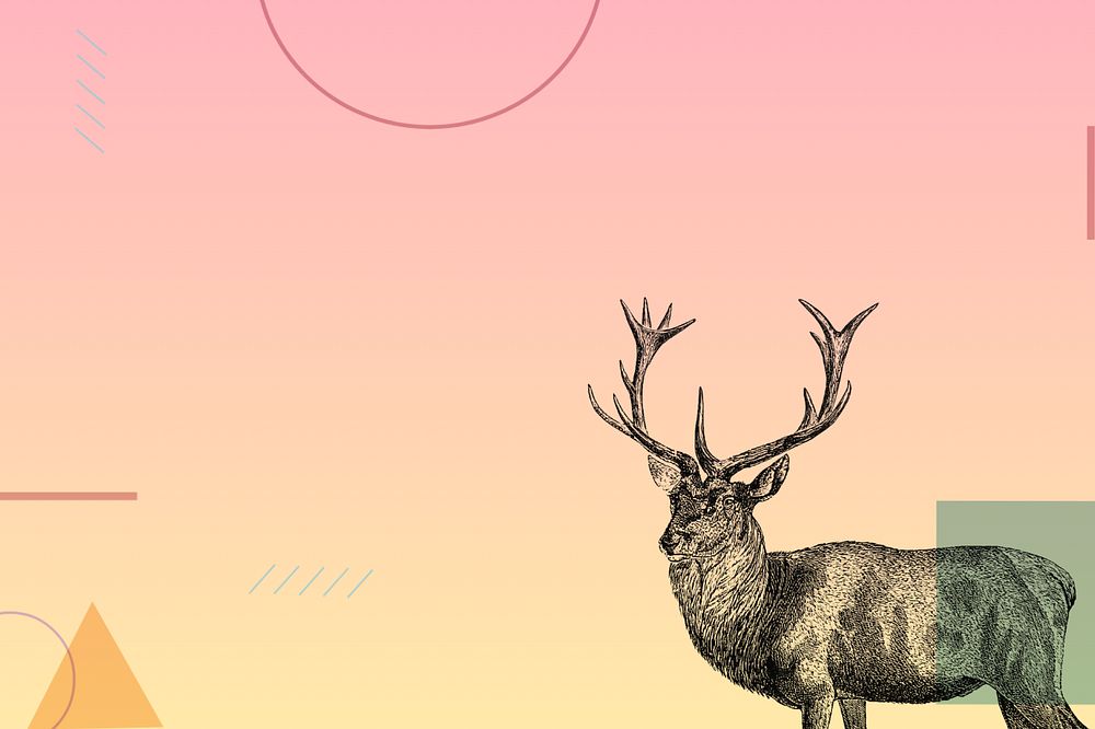 Pink gradient geometric background, editable stag deer illustration