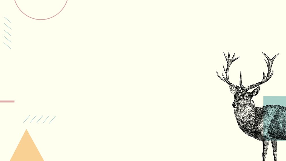 Beige geometric HD wallpaper, editable  stag deer illustration