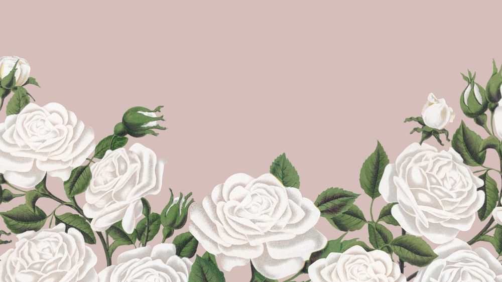 White rose border desktop wallpaper, editable design