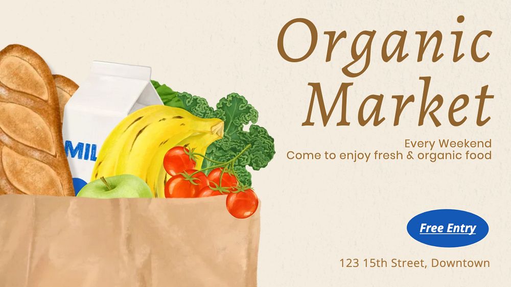 Fresh organic food blog banner template, editable text