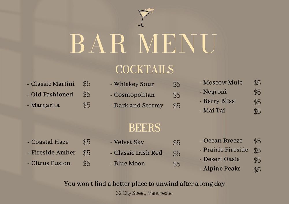 Bar menu card template, editable | Premium Editable Template - rawpixel