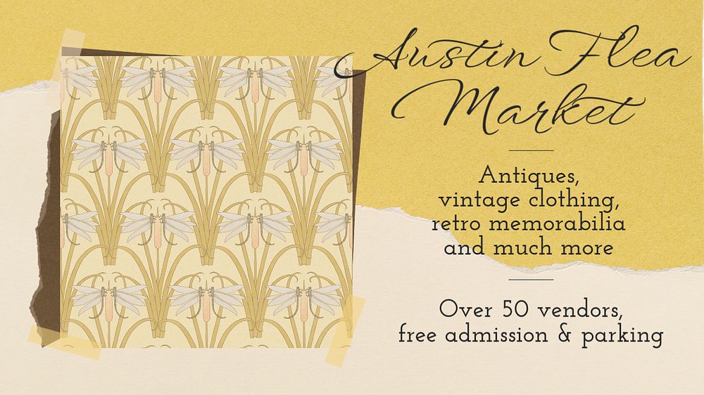 Art deco Powerpoint presentation template, flea market ad, famous Maurice Pillard Verneuil artwork remixed by rawpixel