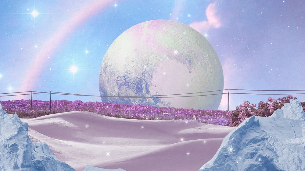 Surreal escapism editable desktop wallpaper, blue collage art design