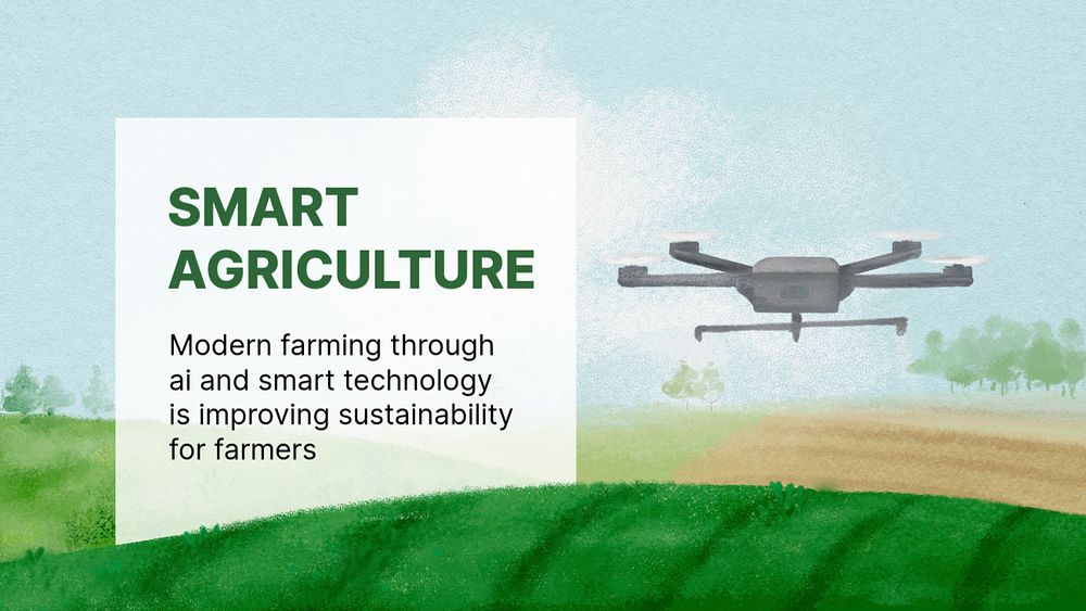 Smart agriculture presentation template, watering drone illustration