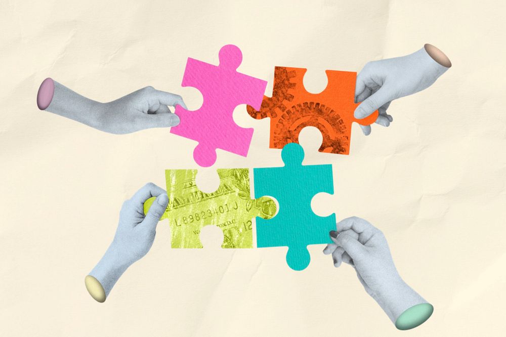 Business teamwork background, solution finding remixed media