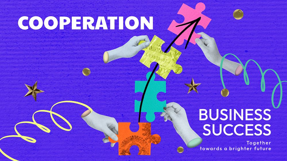 Creative cooperation presentation editable template, jigsaw remixed media