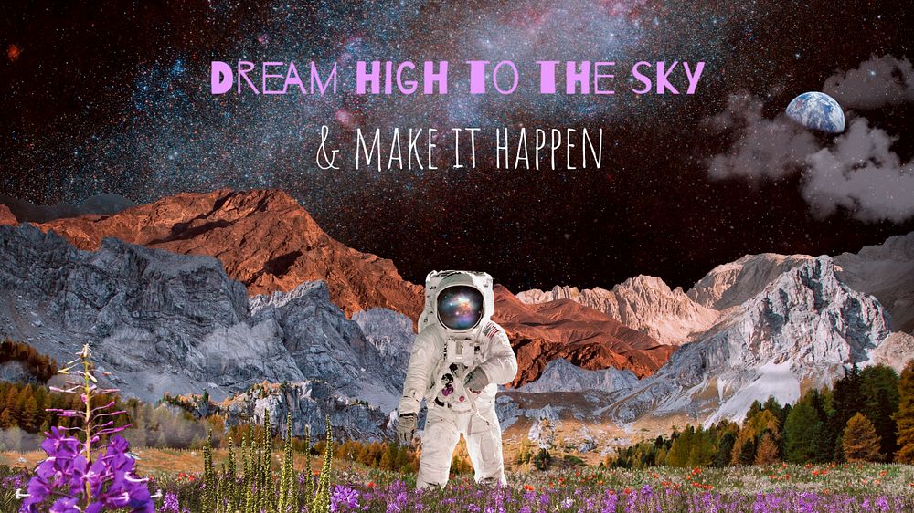 Surreal astronaut PowerPoint presentation template, collage art remixed media