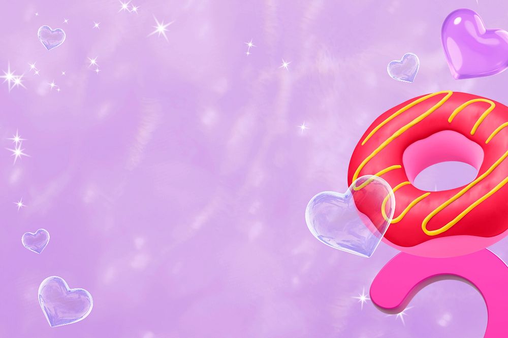 Purple foodie background, 3D donut border