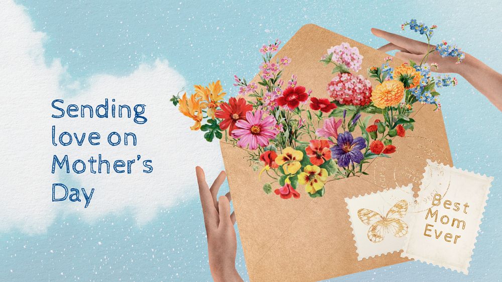 Mother's day presentation slide template, vintage botanical design, editable text