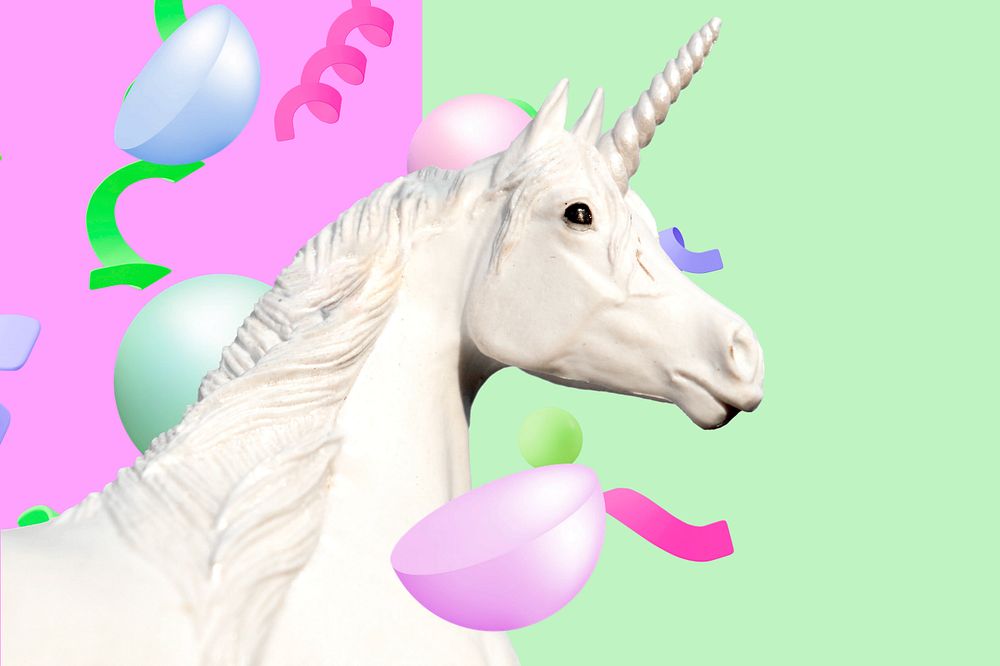 Abstract unicorn statue background, colorful geometric remix