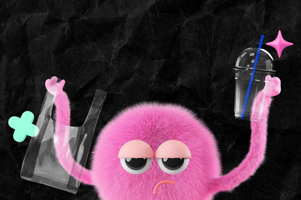 No plastic background, pink monster cartoon