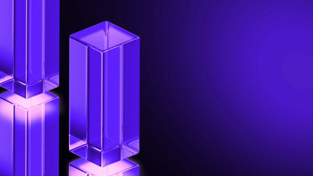 Editable purple glass pillar desktop wallpaper, 3D geometric shape