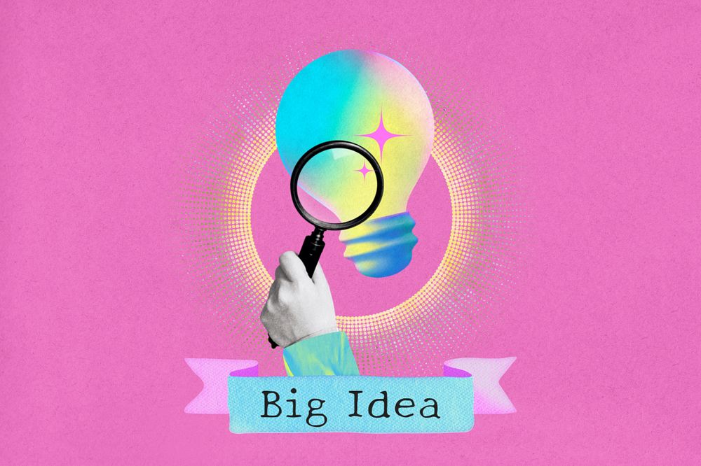 Big idea word, editable light bulb collage remix