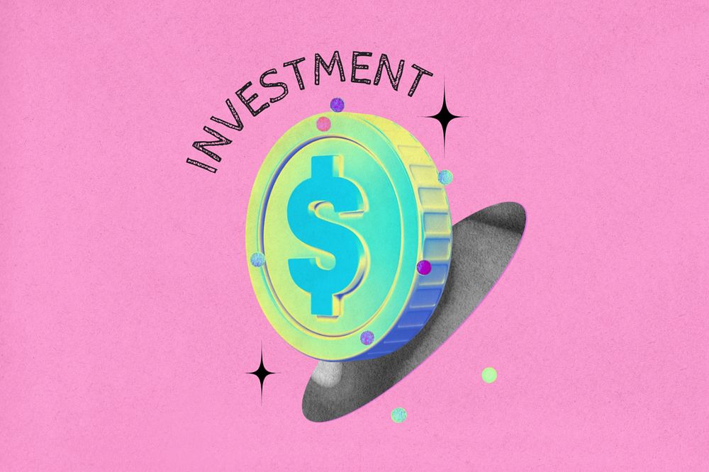 Editable investment word, gradient coin collage remix