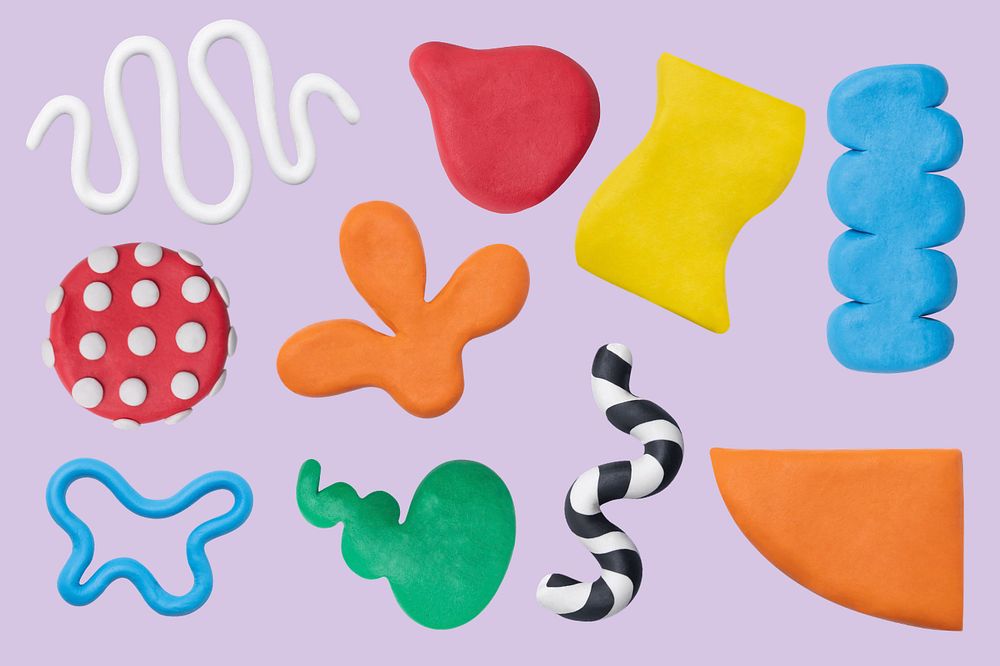 Colorful abstract clay shape set, editable design