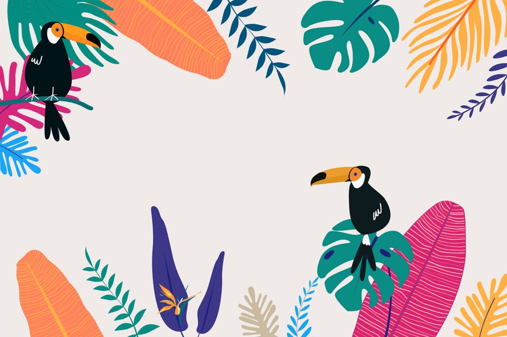 Colorful summer toucan border background, editable beige design