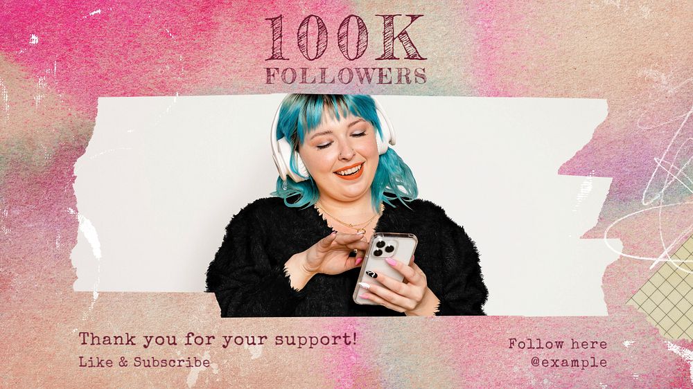 100k followers blog banner template, editable text