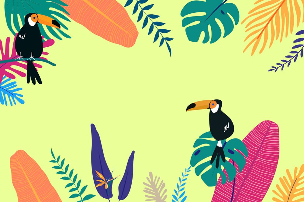 Colorful summer toucan border background, editable green design