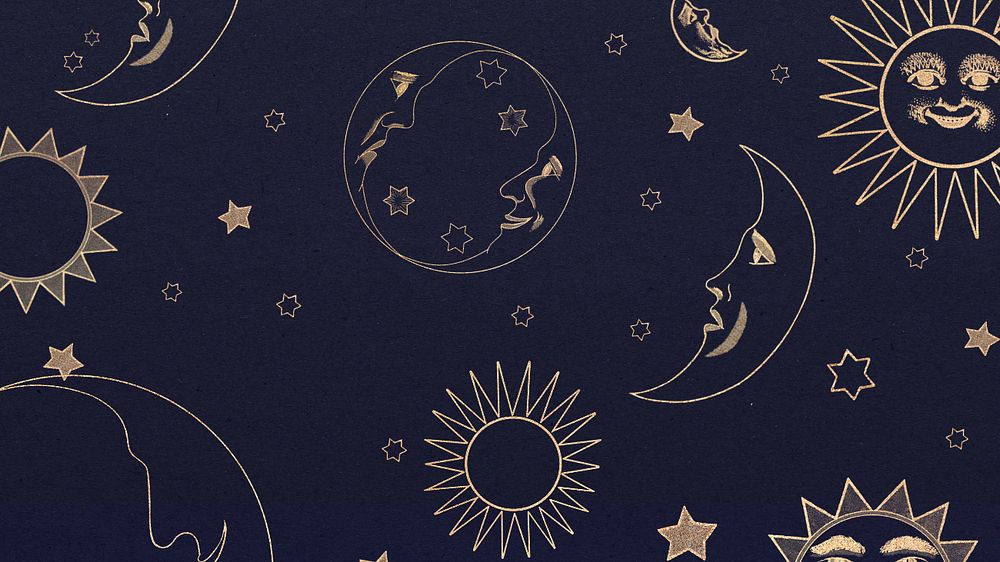 Navy celestial sun moon desktop wallpaper, editable design