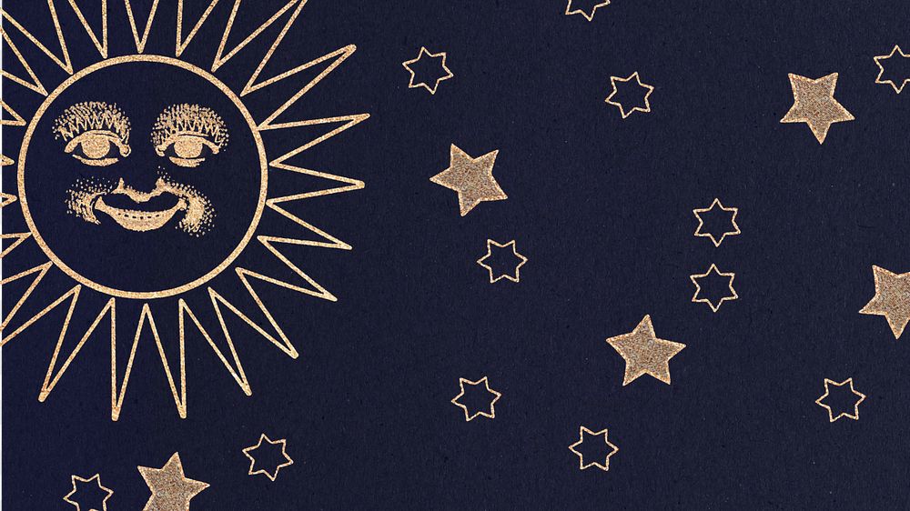 Navy golden celestial sun desktop wallpaper, editable design