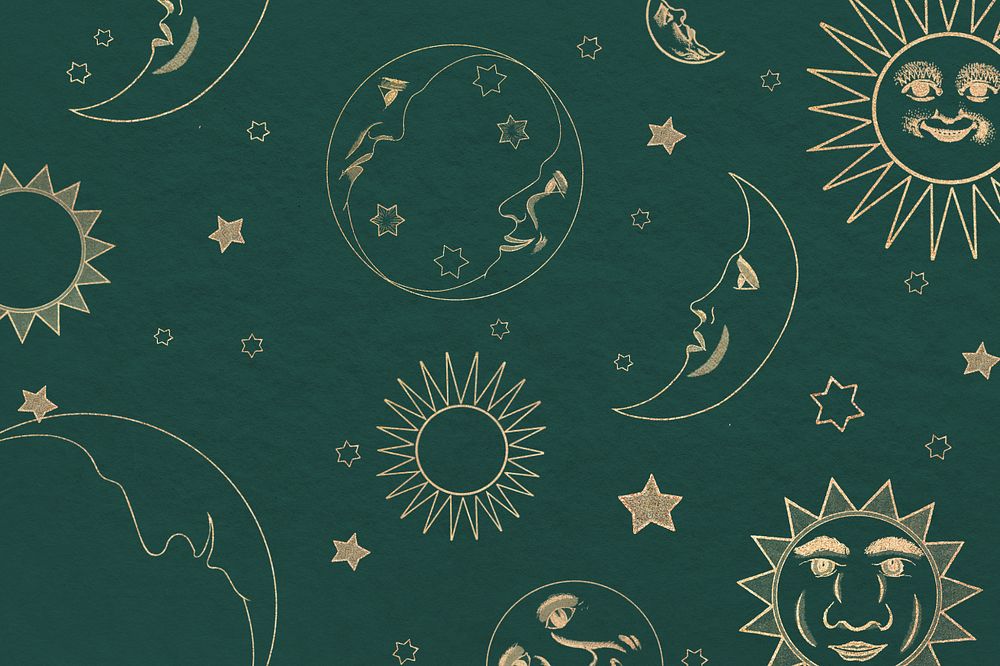 Green celestial sun moon background, editable design