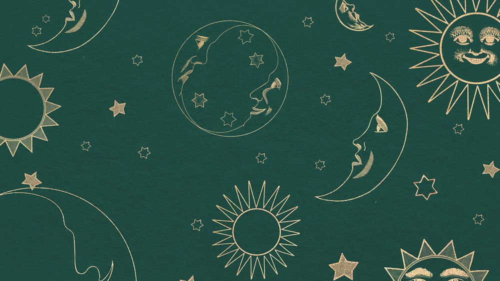 Green celestial sun moon desktop wallpaper, editable design