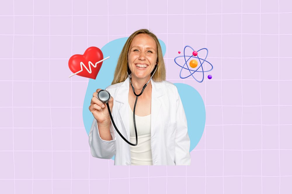 Smiling doctor, creative healthcare  editable remix