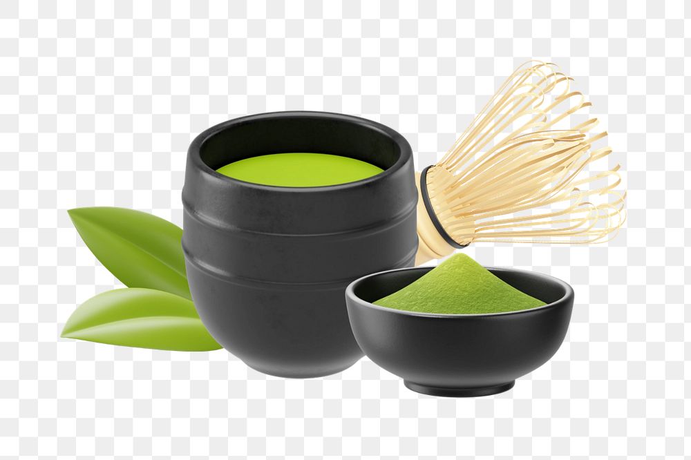 3D matcha tea set, element editable illustration