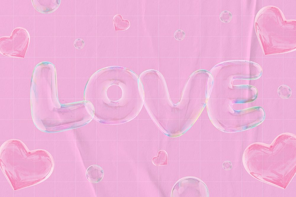 Love 3D word, transparent balloon design