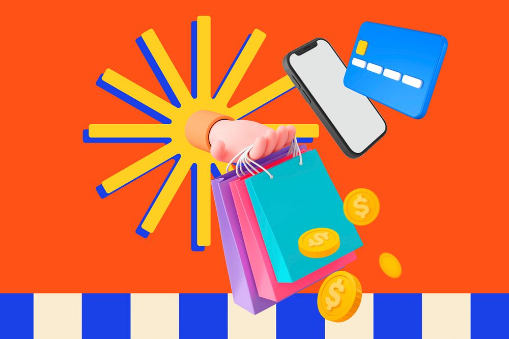 Shopping spree, colorful 3d editable design