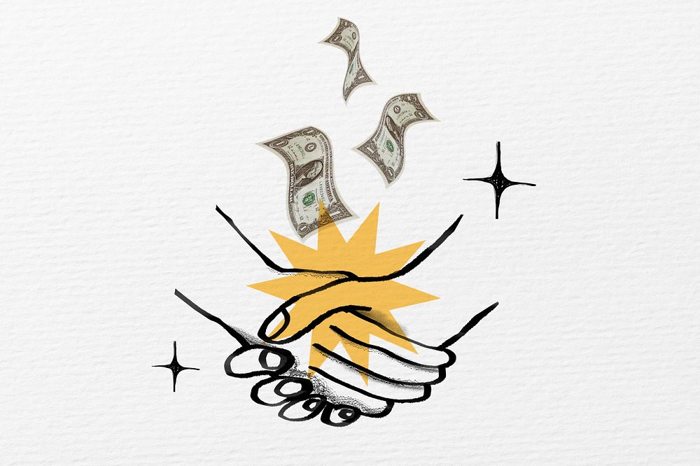 Business partnership handshake, finance doodle, editable design