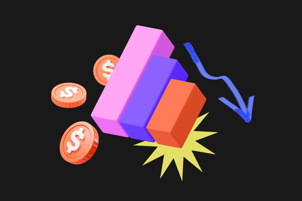 3D decreasing bar graph, editable business design