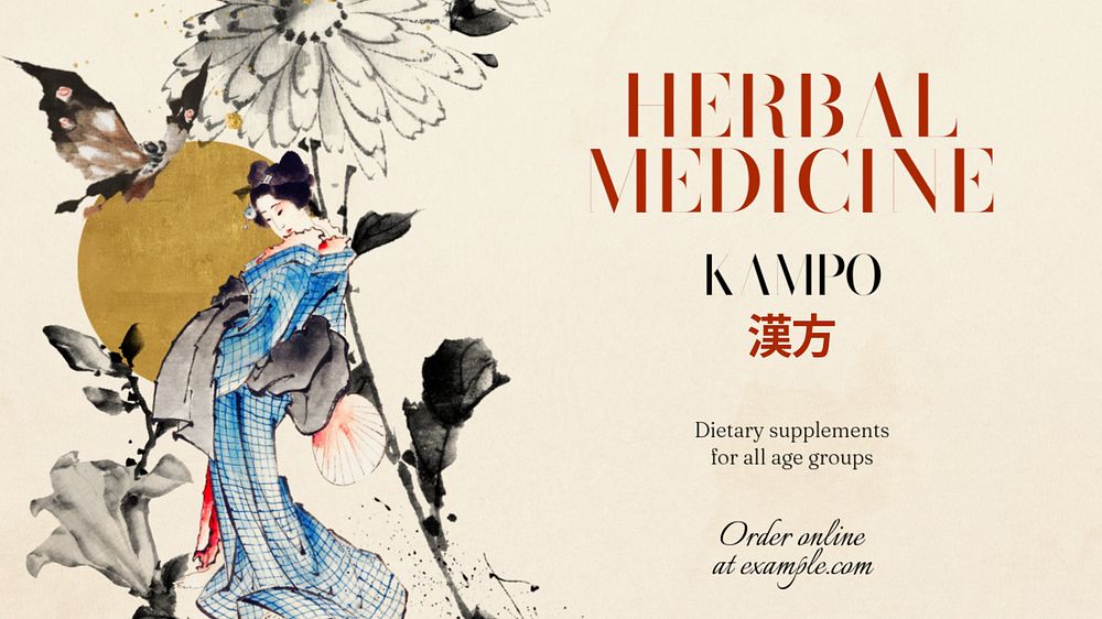 Traditional medicine blog banner template, editable Ukiyo-e art remix design