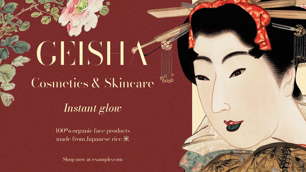 Japanese geisha blog banner template, editable Ukiyo-e art remix design