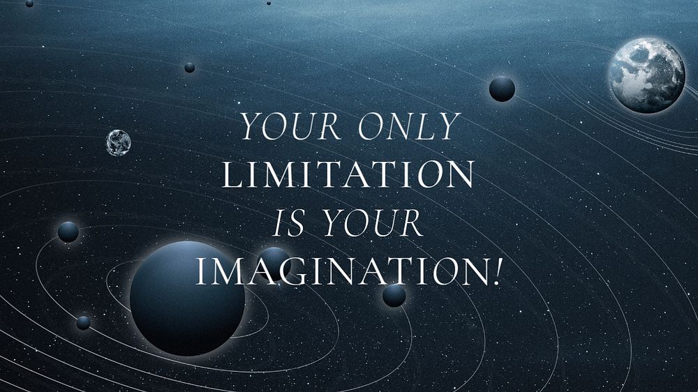 Imagination quote desktop wallpaper template, editable text with outer space design