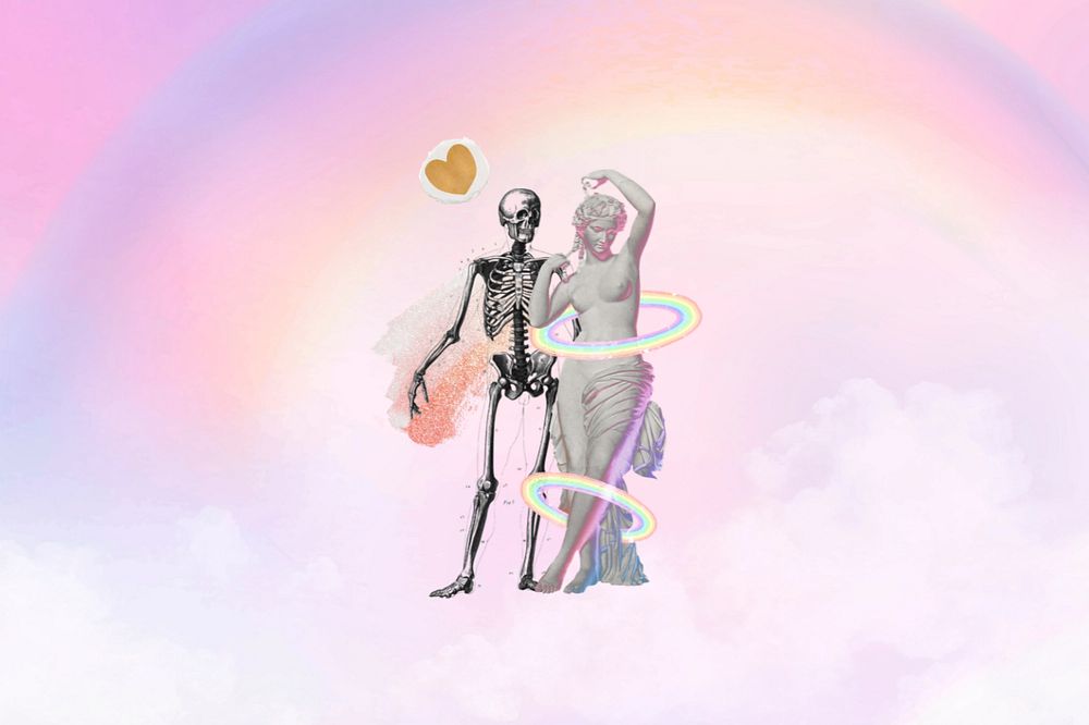 Aesthetic love & death background, skeleton & statue design