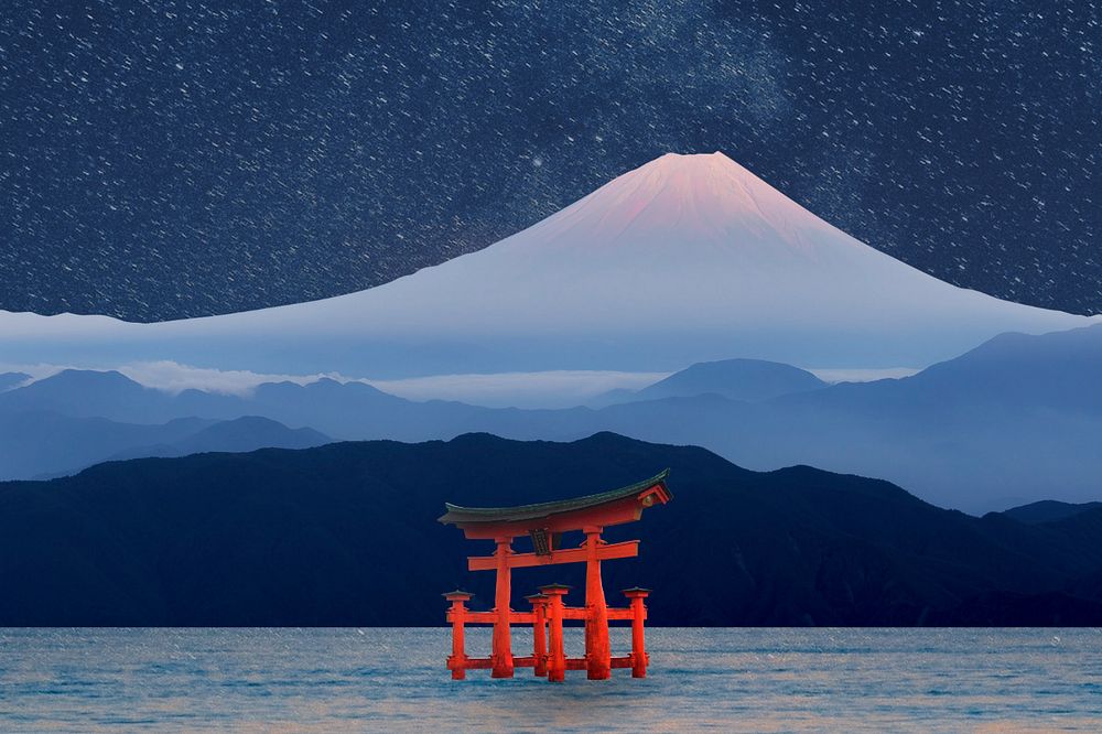 Aesthetic Japan travel background, dark night design